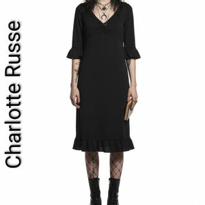 Vintage 90s Y2K Charlotte Russe Black Witchy Babydoll Dress ruffle Bell sleeves